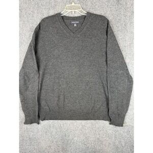 Banana Republic Lambswool Cashmere V-Neck Sweater Mens XL Gray Elbow Patch